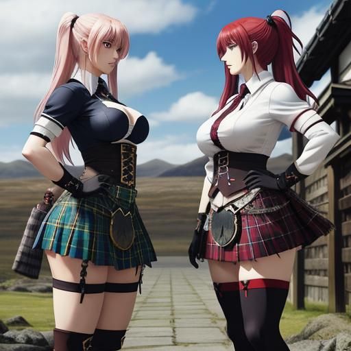 Anime Staredown of Scottish Women in Kilts
