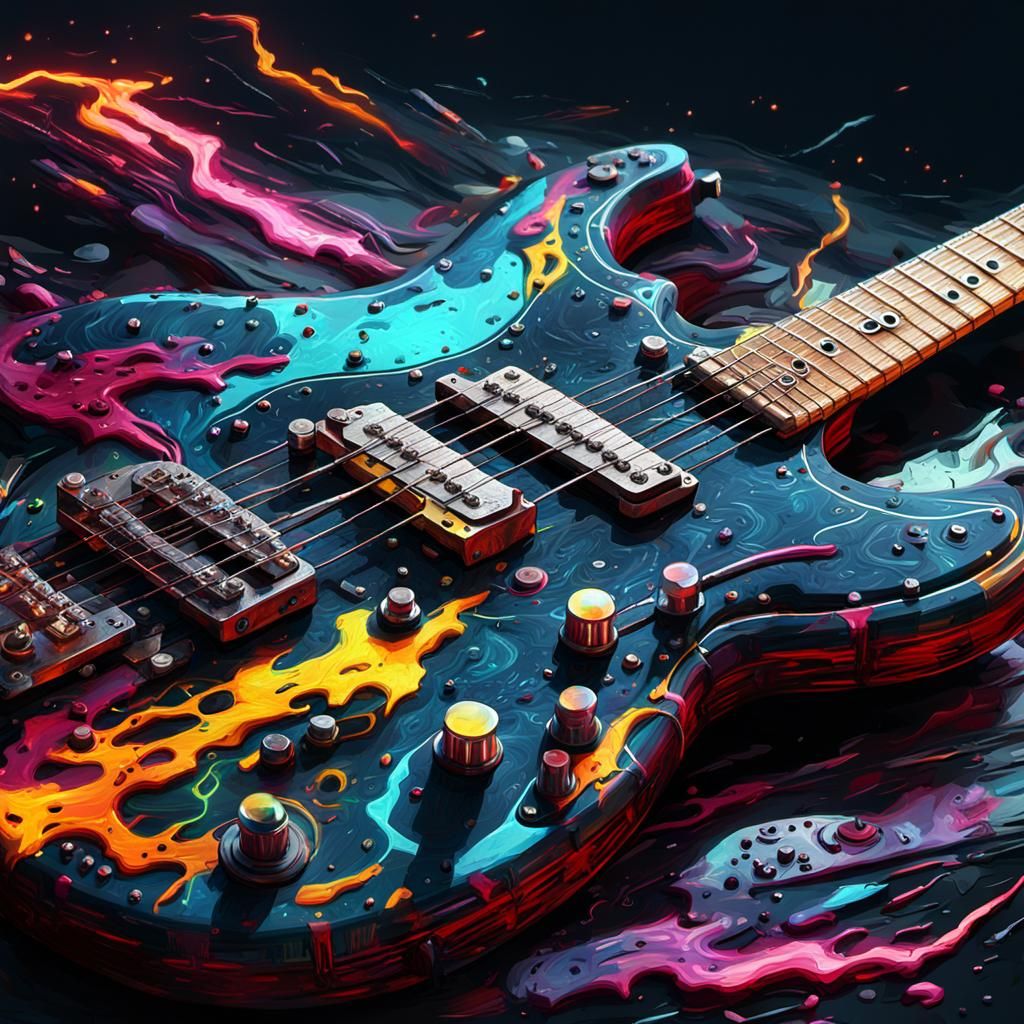 Cyberpunk Electric Guitar in Gothic Impressionist Style