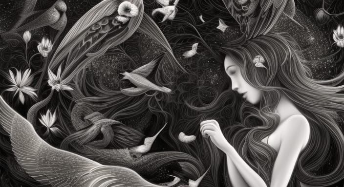 Enchanted Stargazing Scene in Mixed Media Style