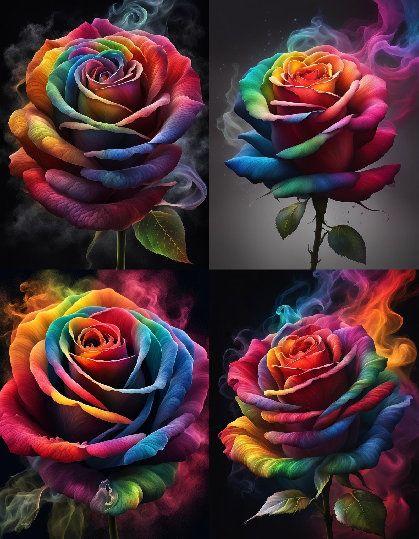 Rainbow Smoke Rose: A Digital Painting