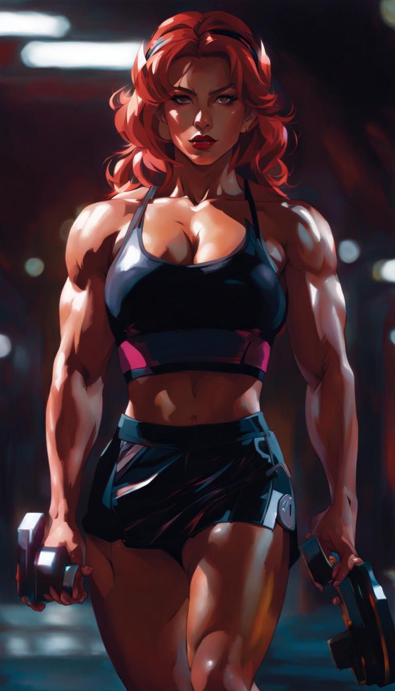 Anime Muscle Woman in Surrealist Style