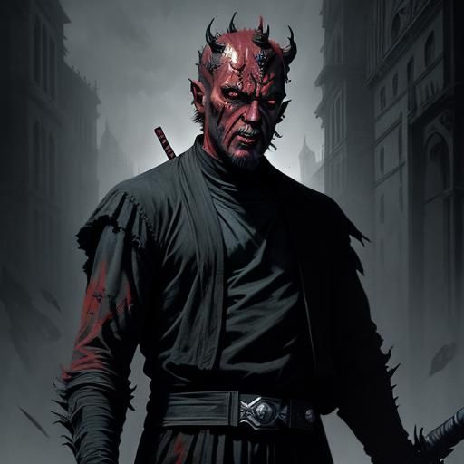 Darth Maul in Dark Gothic Horror Style