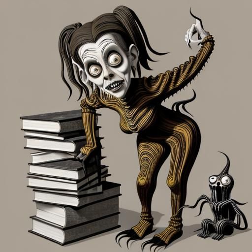 Distorted Elderly Woman in Art Brut Line Art