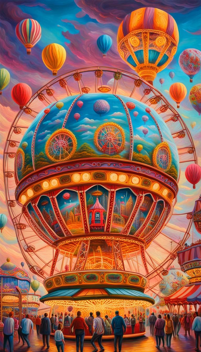 Funfair in an Orb: Surreal Dreamlike Fantasy Art