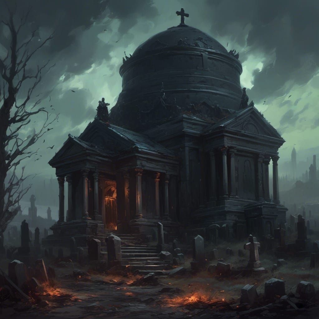 Dramatic Mausoleum Painting in Gothic Style