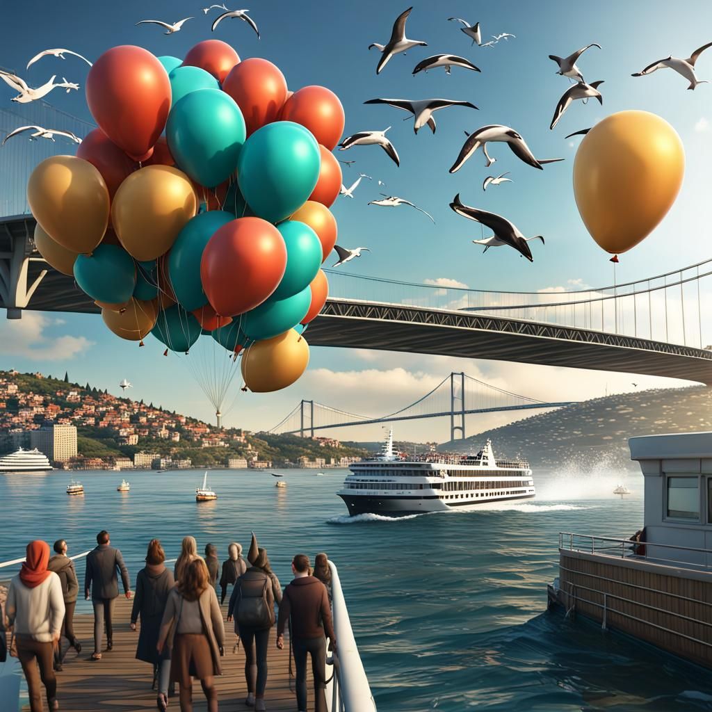 Joyful Dolphins and Istanbul Ferry: A Digital Painting
