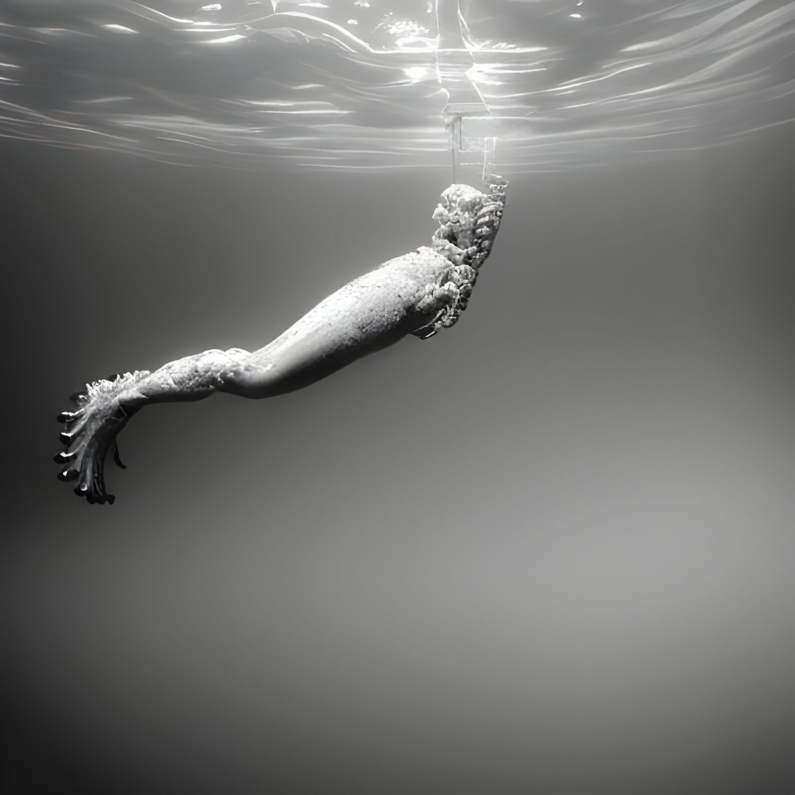 Underwater Cyborg in Ruined House: Hyperrealistic Alchemy