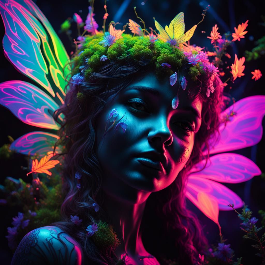 Fluorescent Woodland Fairy in Splash Art Style