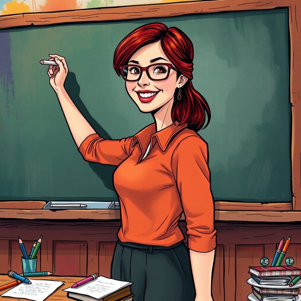 Teacher at Blackboard in Quentin Blake Style