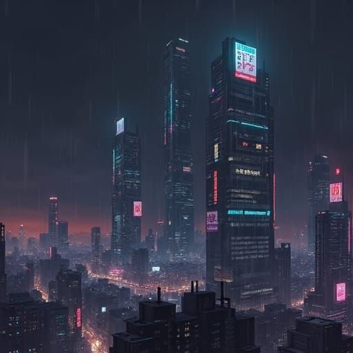 urban cyberpunk city skyline ukiyo-e