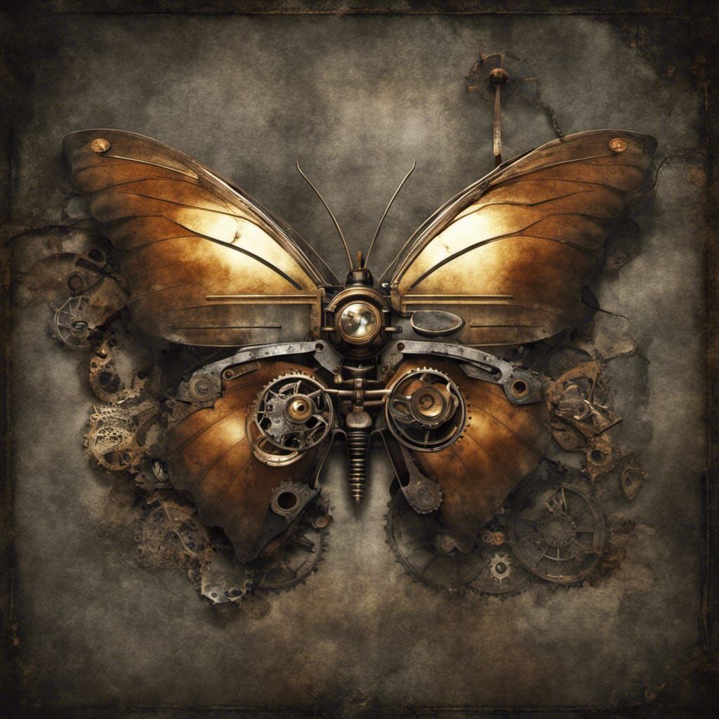 Steampunk Butterfly in Dystopian Photoillustration