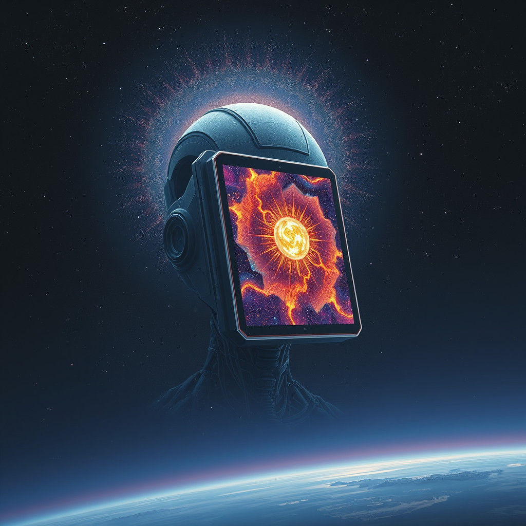 Tablet-Faced Giant Floating in Outer Space