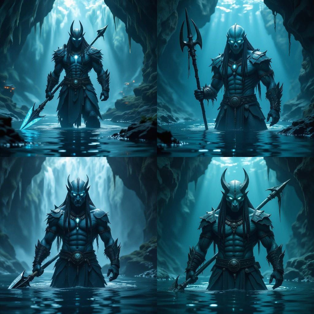 Abysskin Warrior Emerges from Bioluminescent Lake
