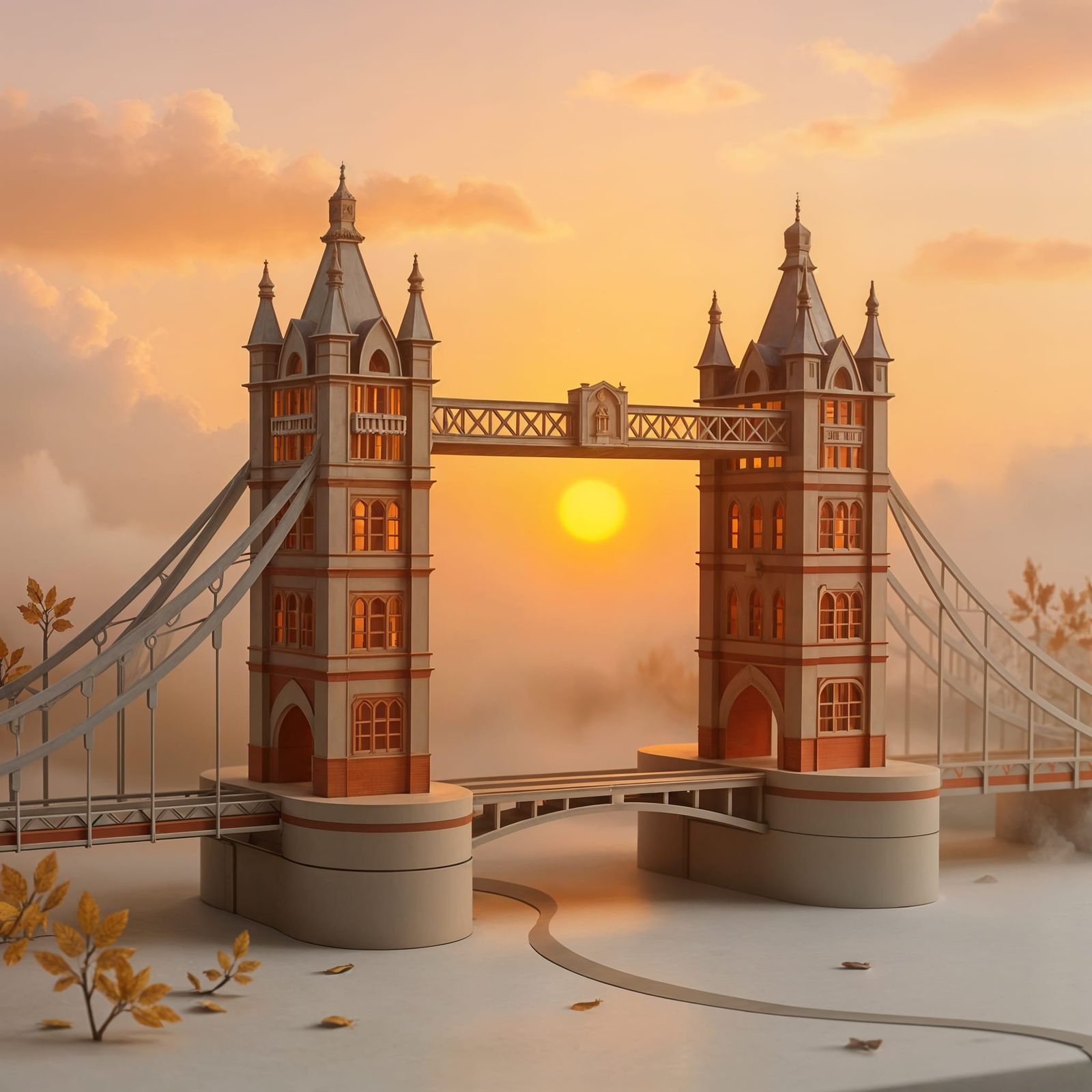 London Bridge in Misty Autumn Sunrise, Paper Art