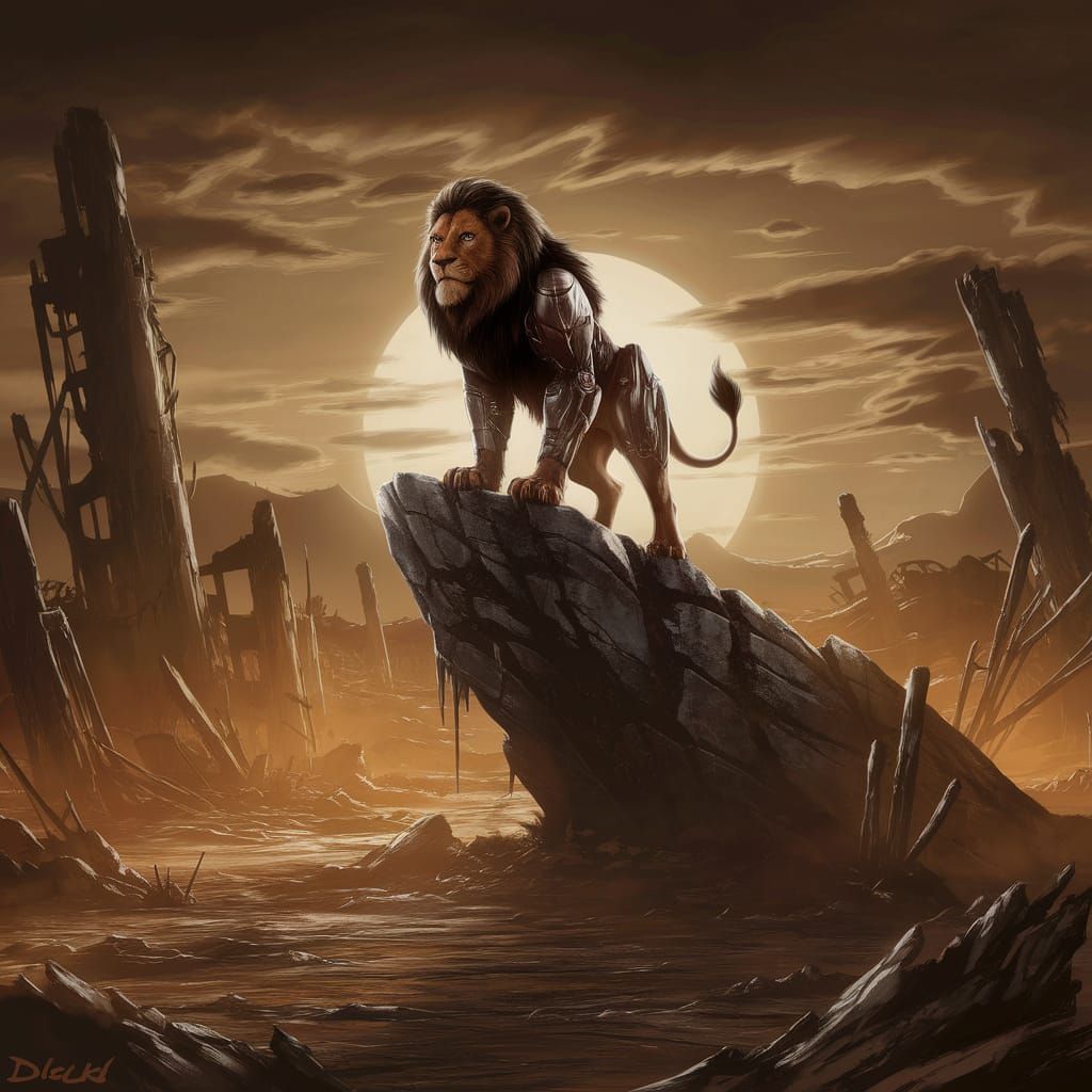 Scar's Cybernetic Reign Over a Post-Apocalyptic Lion King
