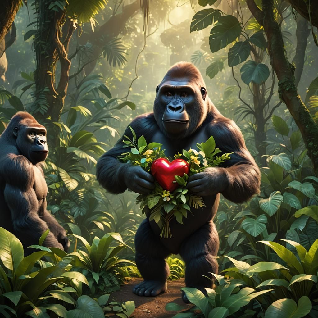 Lovestruck Gorilla with Bouquet, Pixar 3D Animation