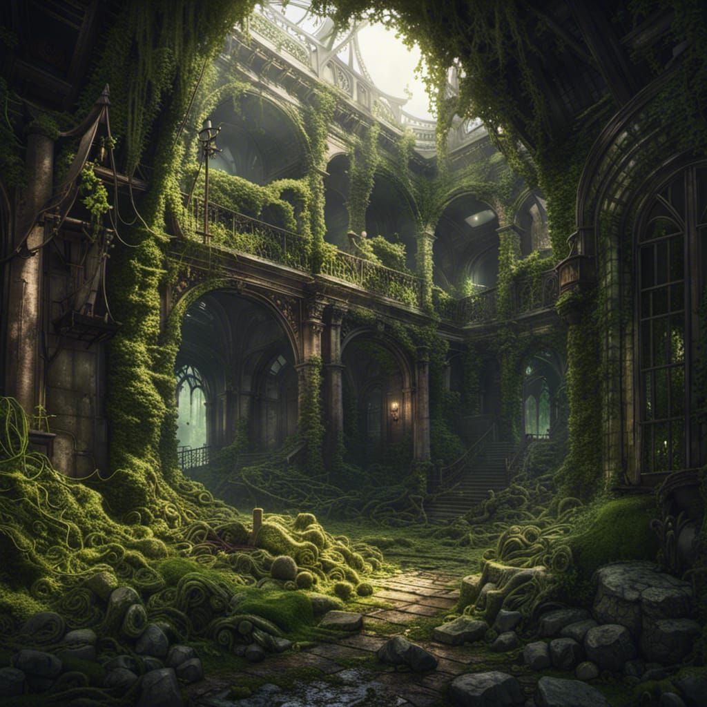 Overgrown London Ruins: Dark Fantasy Concept Art