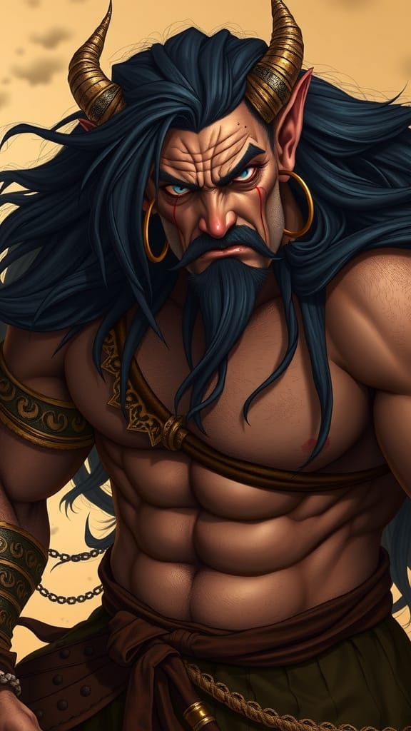Handsome, Muscular Djinn in Desert Landscape