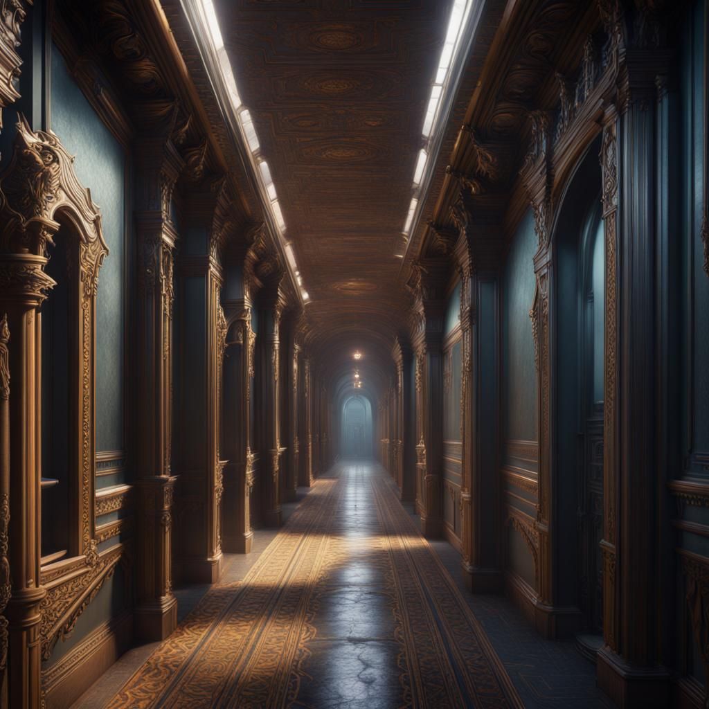 Liminal Space: Long Hallway in Detailed Matte Painting