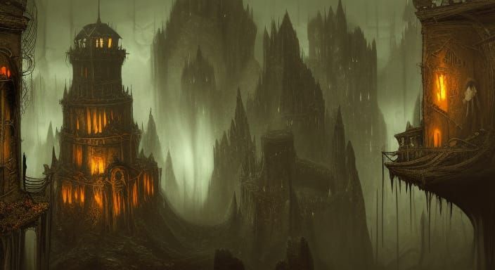 Eerie Dungeon Scene in Horror Style, Digital Matte Painting