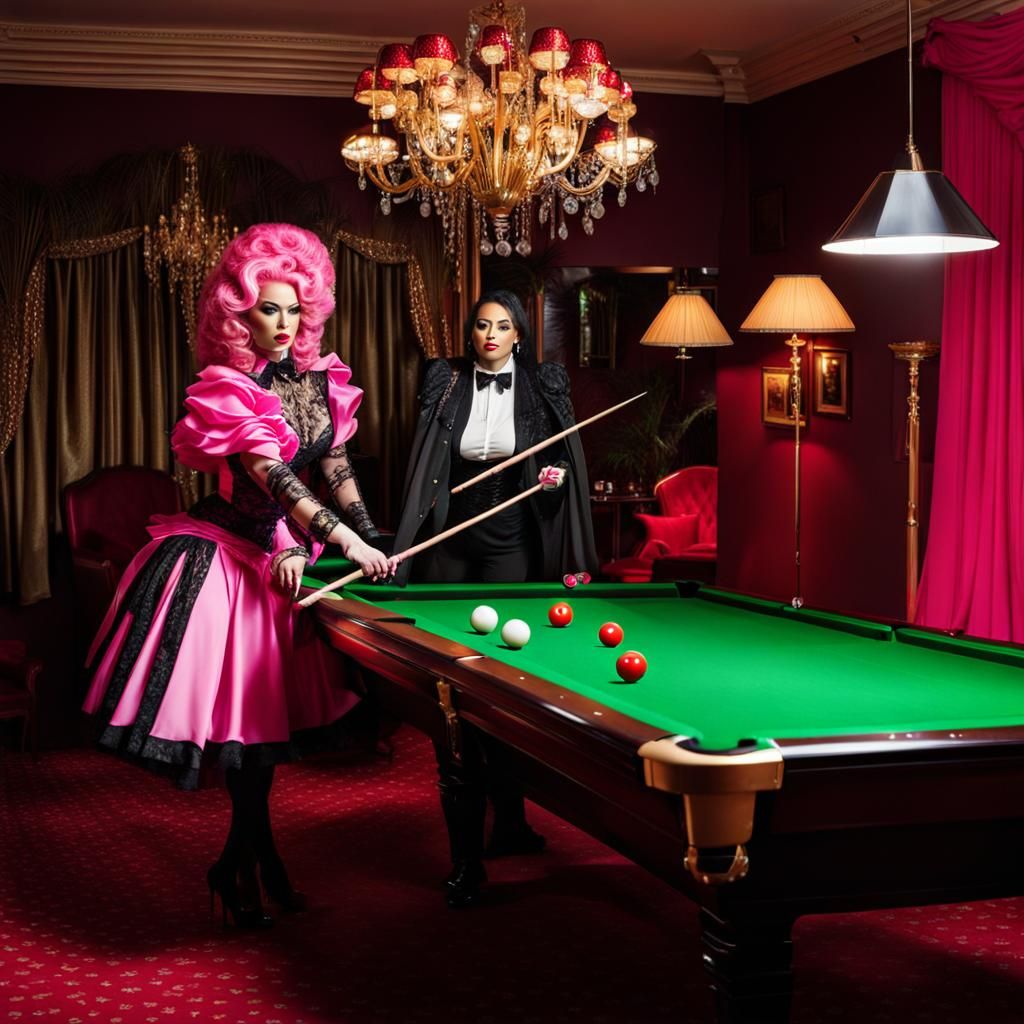 Drag Queen Plays Snooker in Chiffon Wonderland