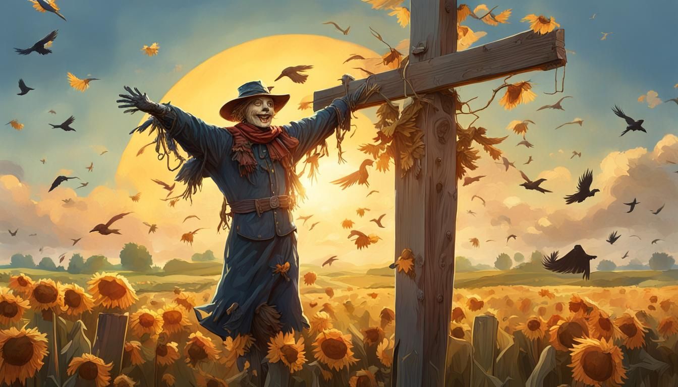 Happy Scarecrow in Spring Field, Leyendecker Style