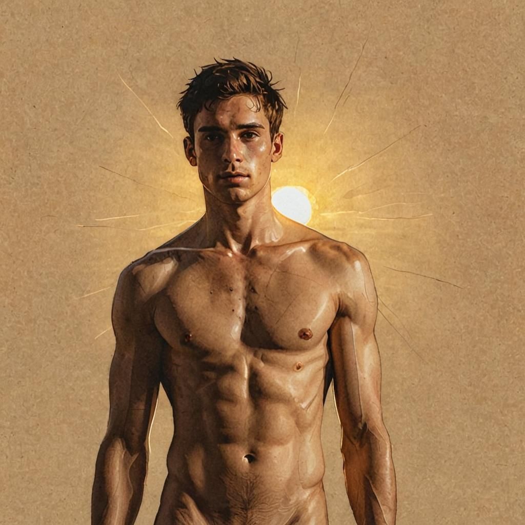 Minimalist Ink Sketch: Shadowy Man in Golden Sunrise