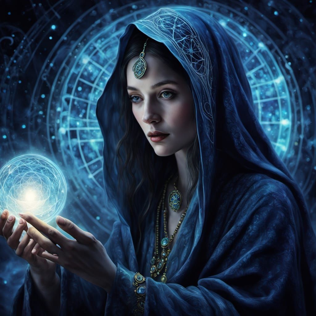 Tarot Reader Channels High Priestess in Digital Art