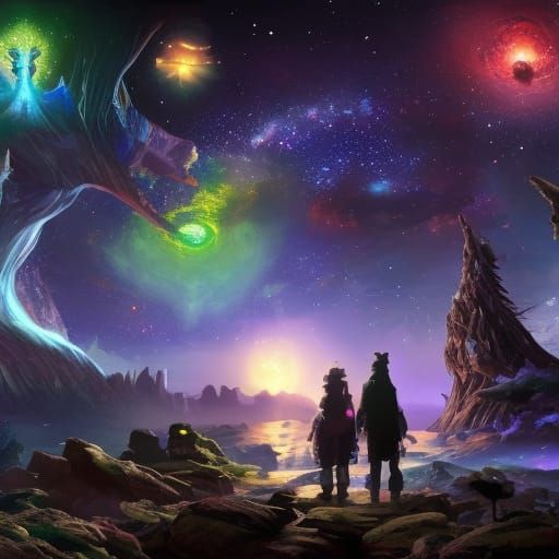 Epic Starry Night with Northern Lights, Surrealist Art