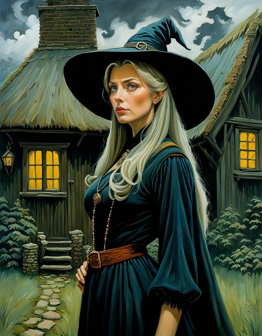 Gloomy Witch Portrait in Discworld Fantasy Style
