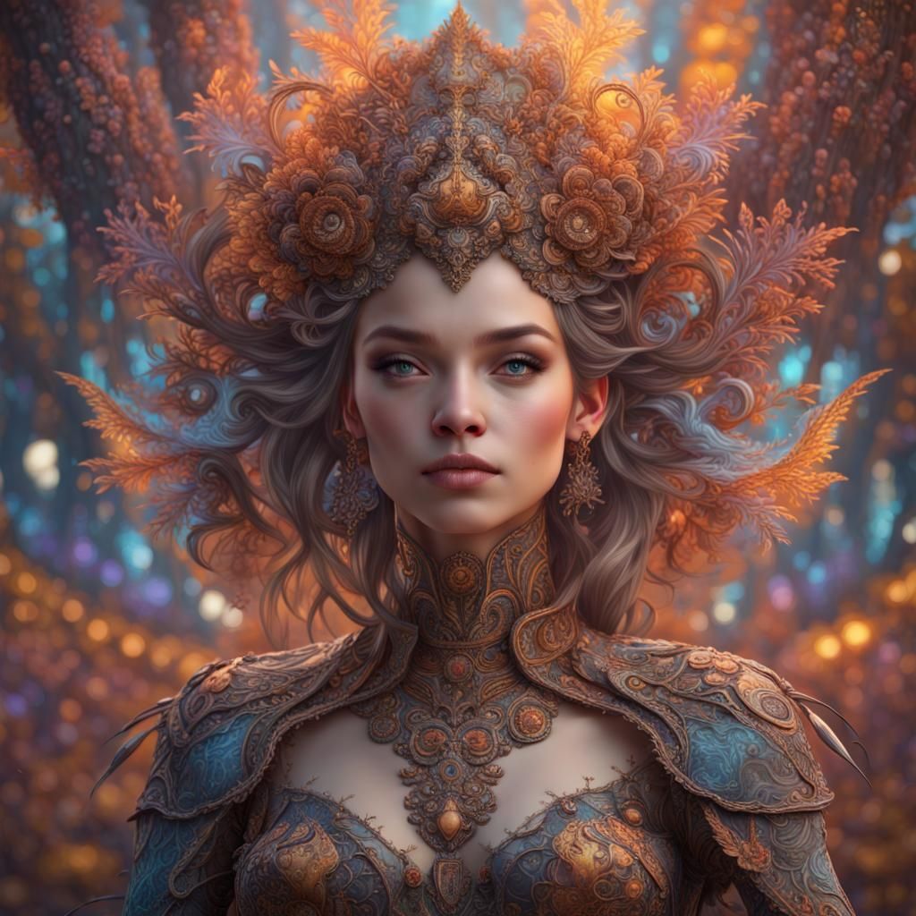 Fractal Art: Colorful Detailed Girl in Fantasy Style
