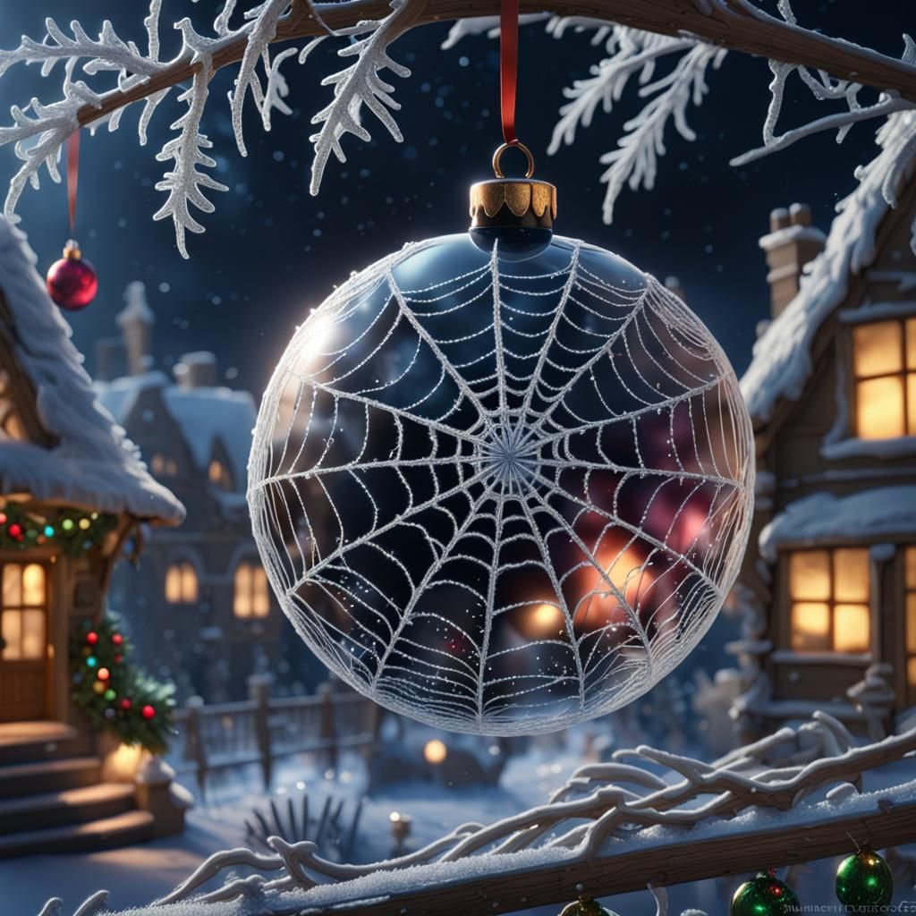 Frosted Cobwebs with Christmas Bauble, Detailed Matte Painti...