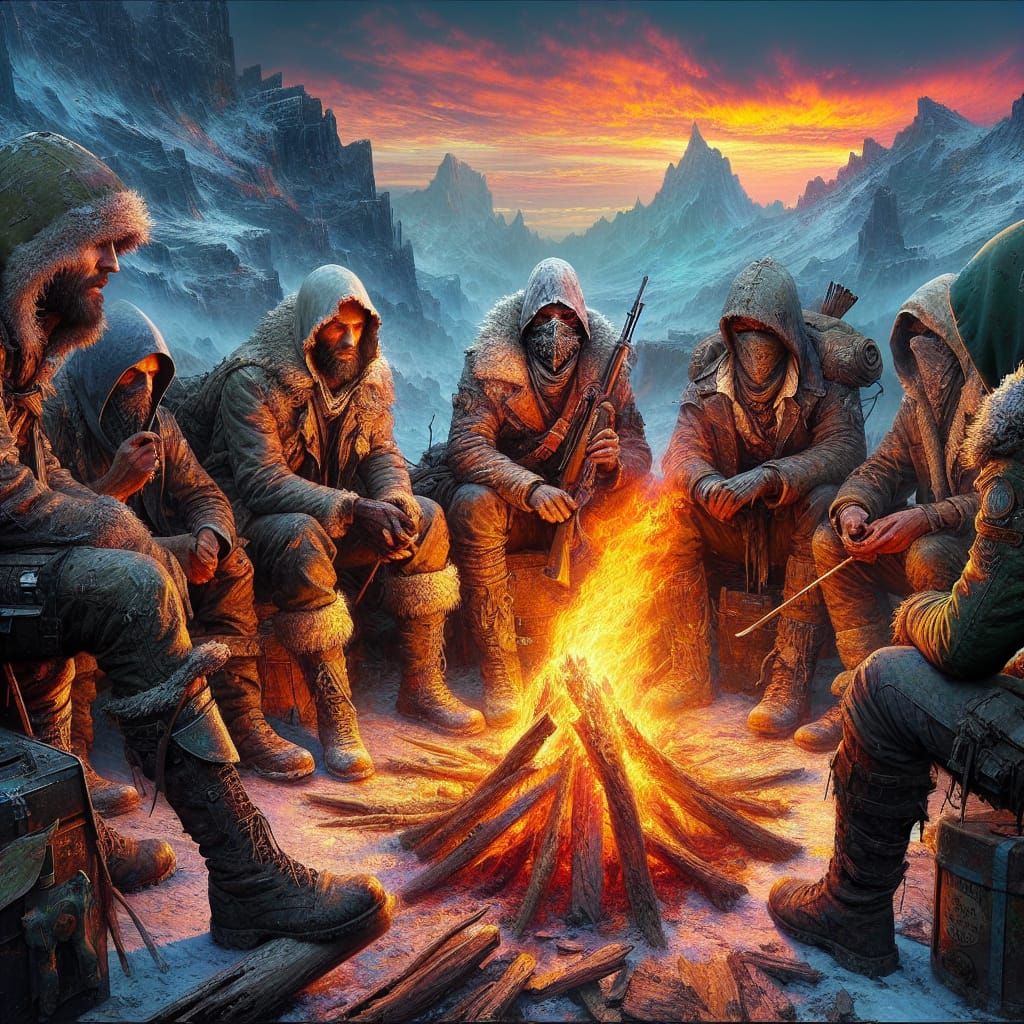 Wasteland Campfire Scene: Matte Painting Concept Art