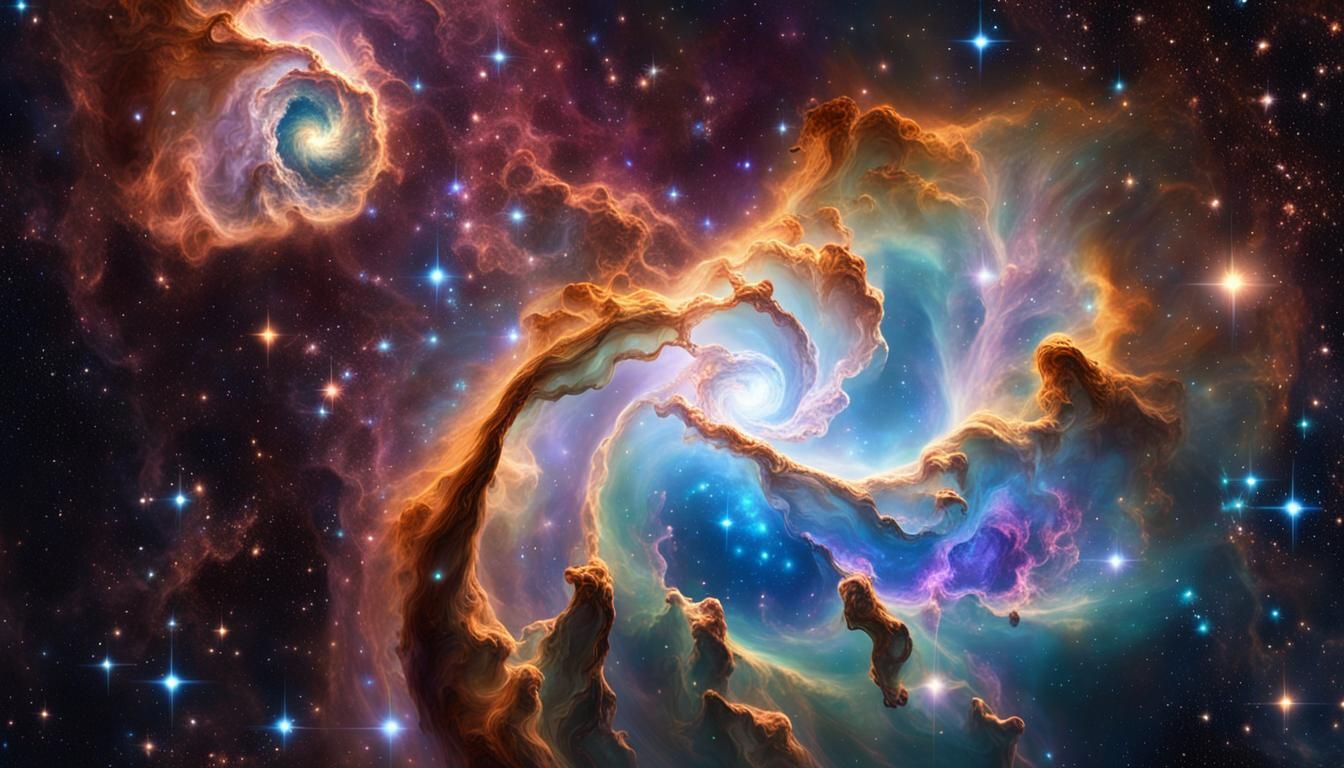 Galactic Carina Nebula with Iridescent Spirals and Stars