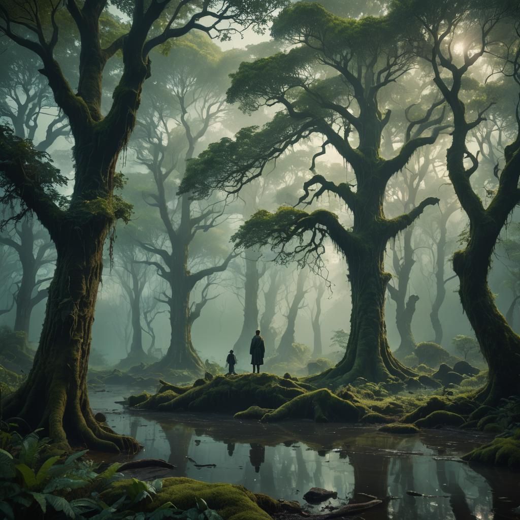 Mystical Forest Figure in Cinematic Matte Painting