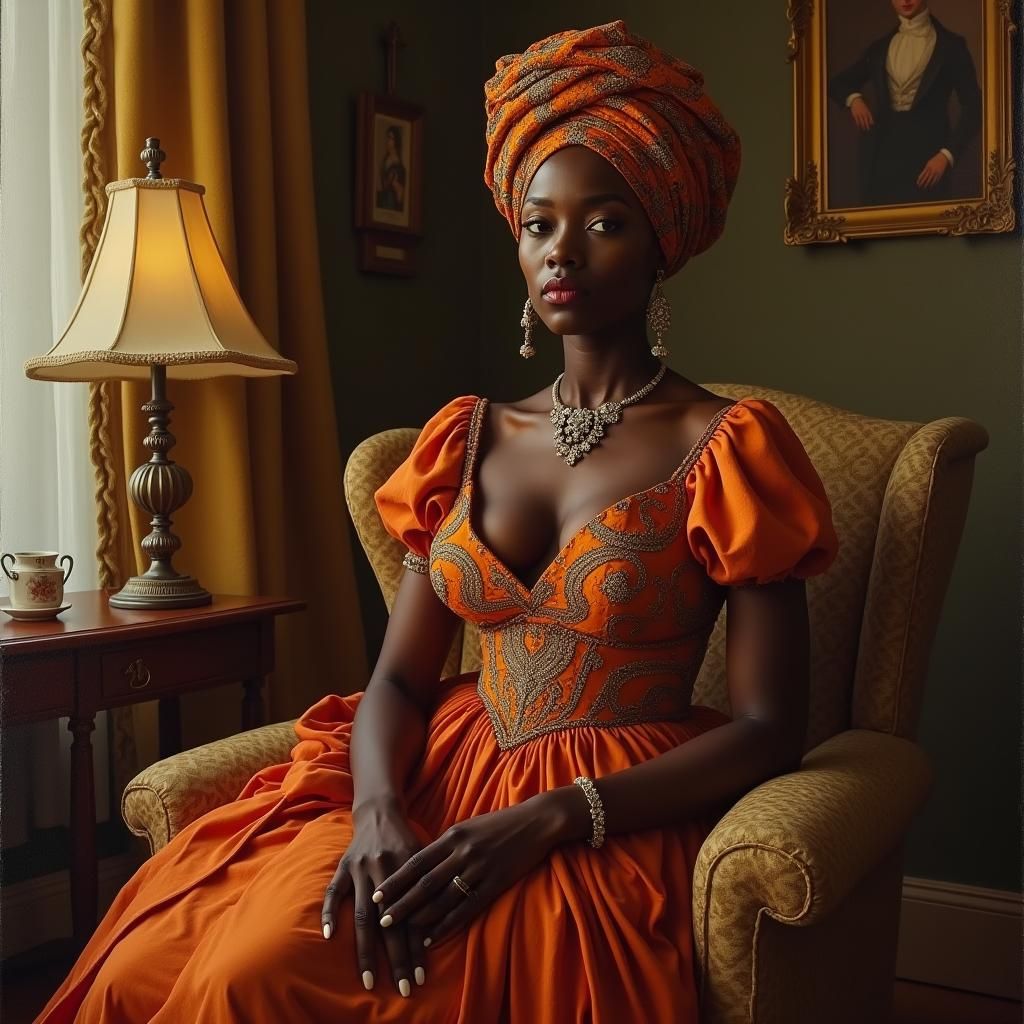 Elegant Black Woman in 19th-Century Oil Painting