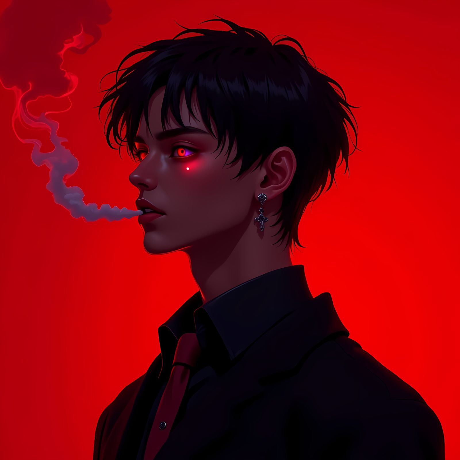 Stylish Anime Avatar of Confident Man in Red Lighting
