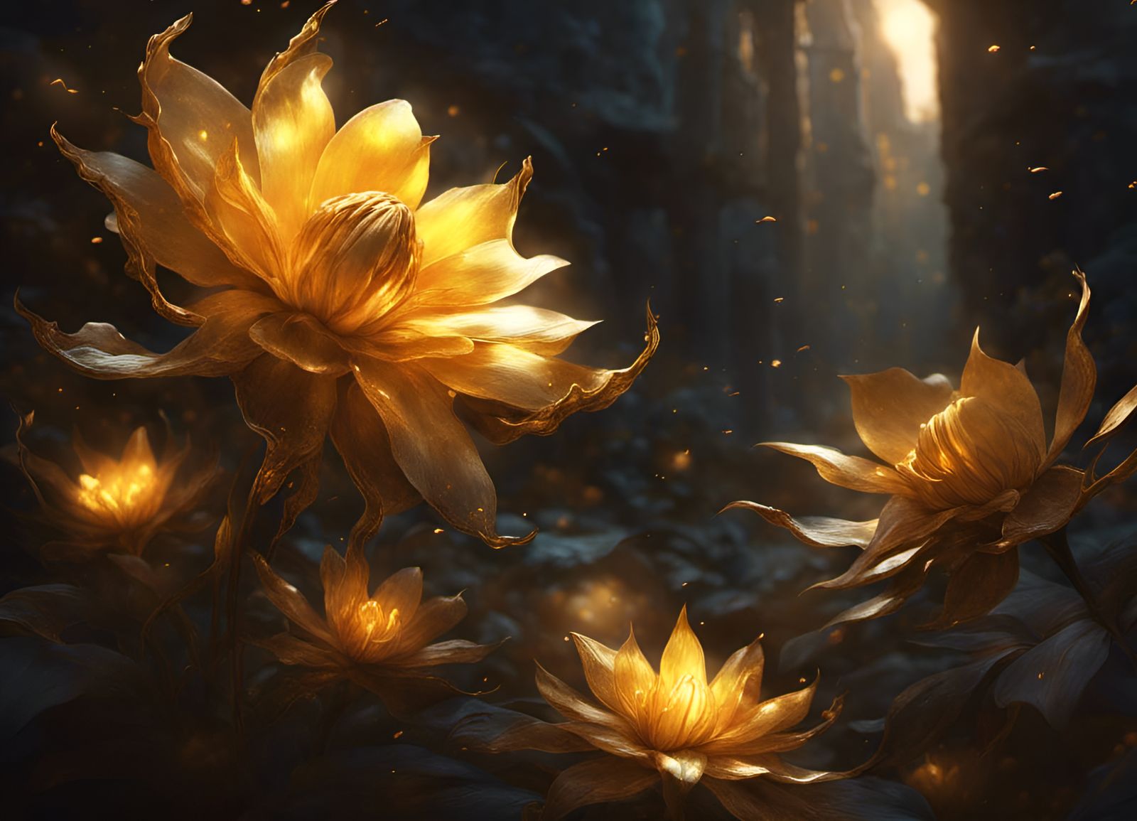 Rapunzel Surrounded by Glowing Flowers: Digital Art