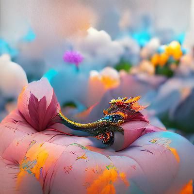 Baby Dragon on Flower: Fantasy Concept Art
