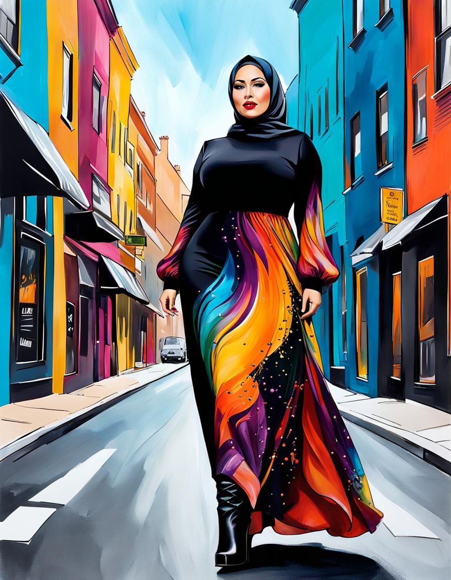 Pop Art Portrait of Curvy Woman in Hijab