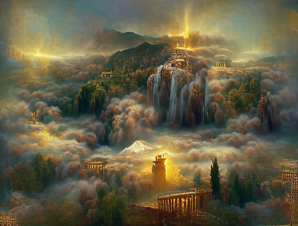 Mount Olympus Painting in Hyperrealistic Style