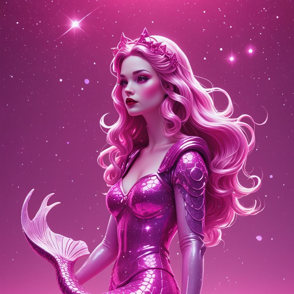 Snow White Space Mermaid in Synthwave Style