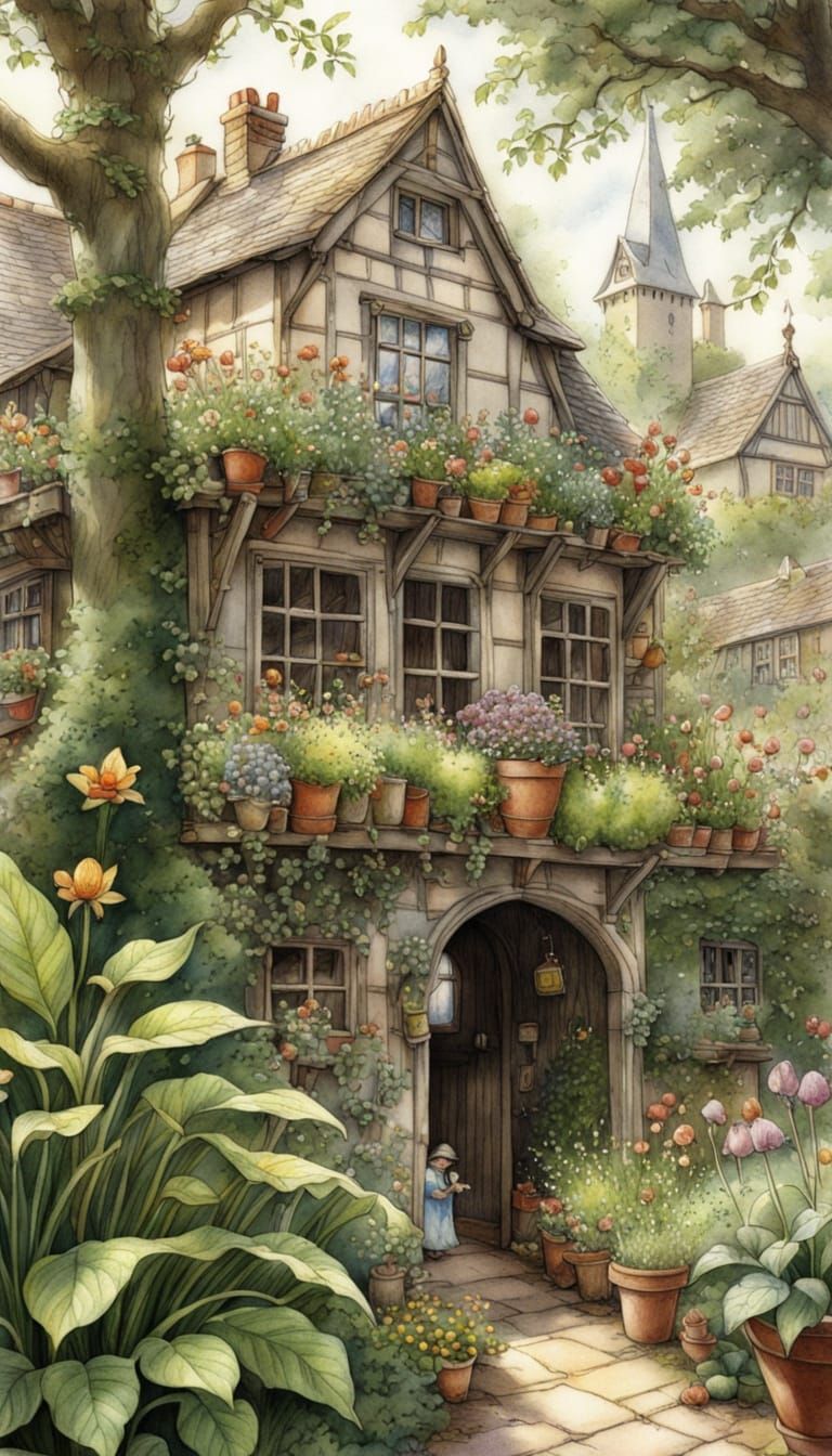 Brambley Hedge Style Gardener's Shed Illustration