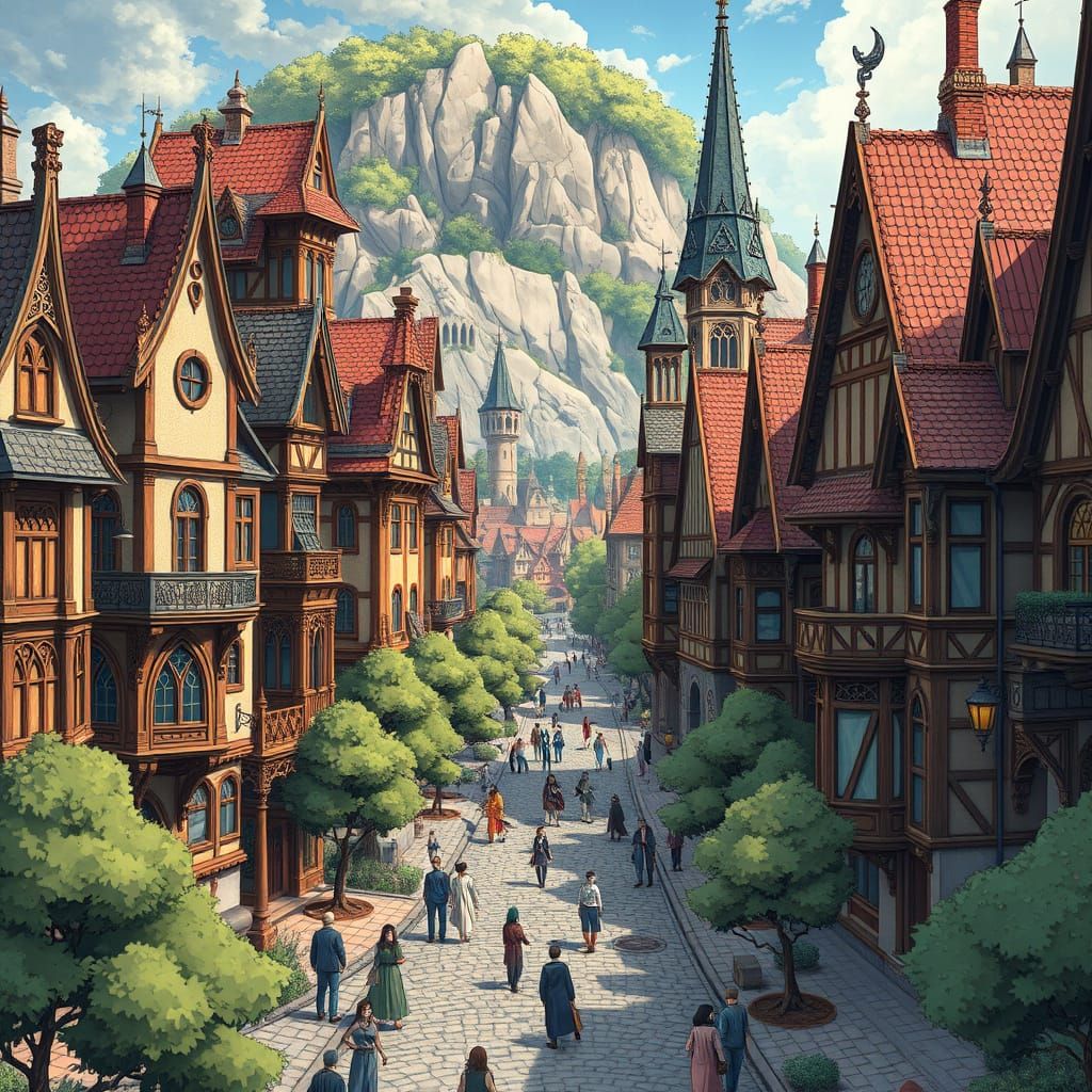 Elven City: Celtic and Art Nouveau Anime Illustration