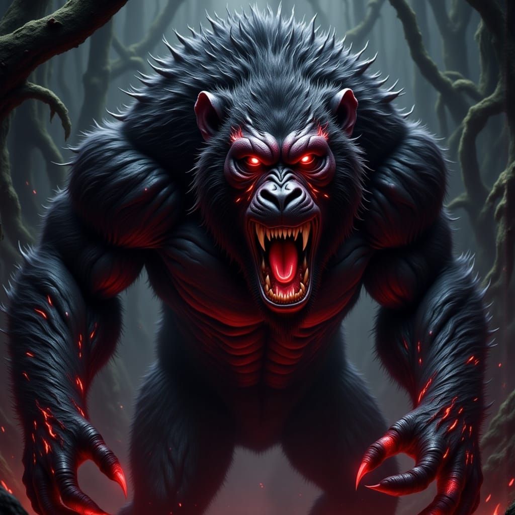 Furious Silverback Ape in Detailed Matte Painting Style