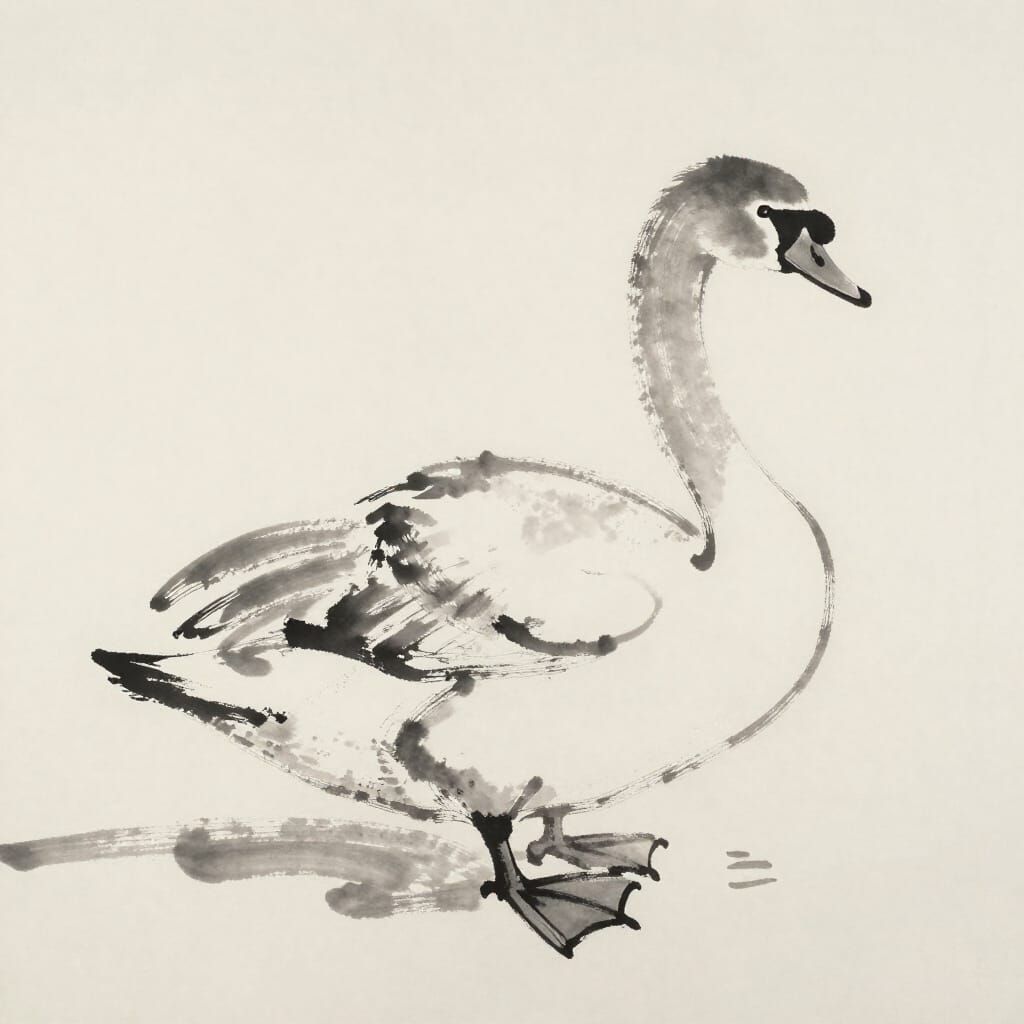 Elegant Ink Sketch of a Swan in Motion