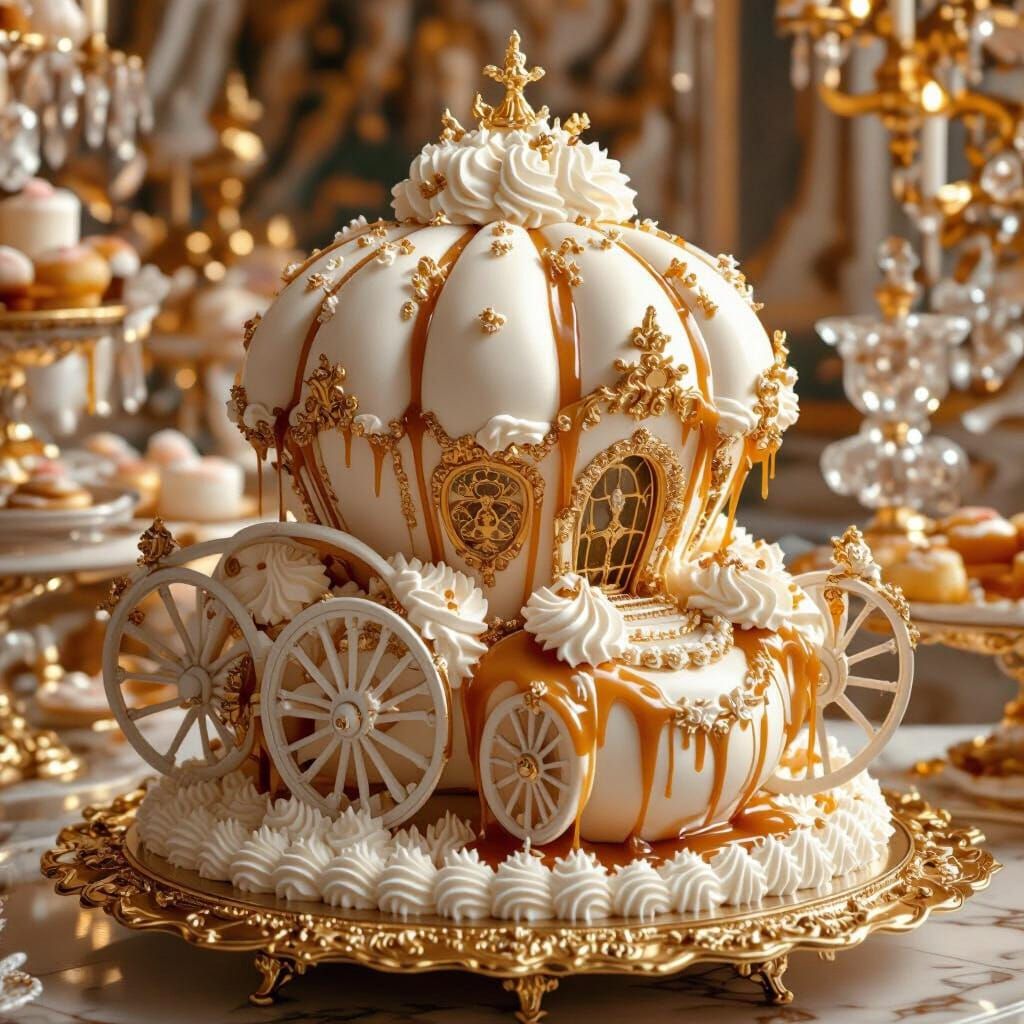 Opulent Cinderella Carriage Cake in Baroque Paris