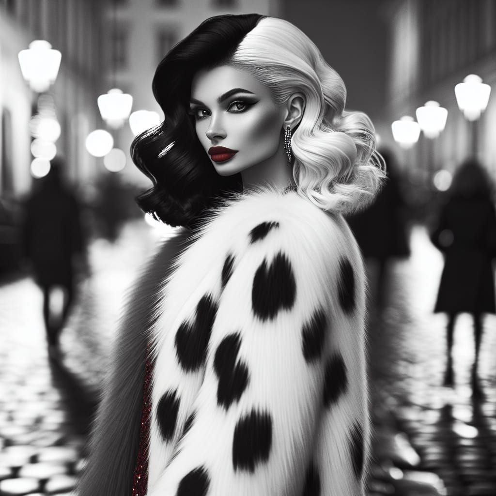 Striking Monochrome Woman in White Fur Coat