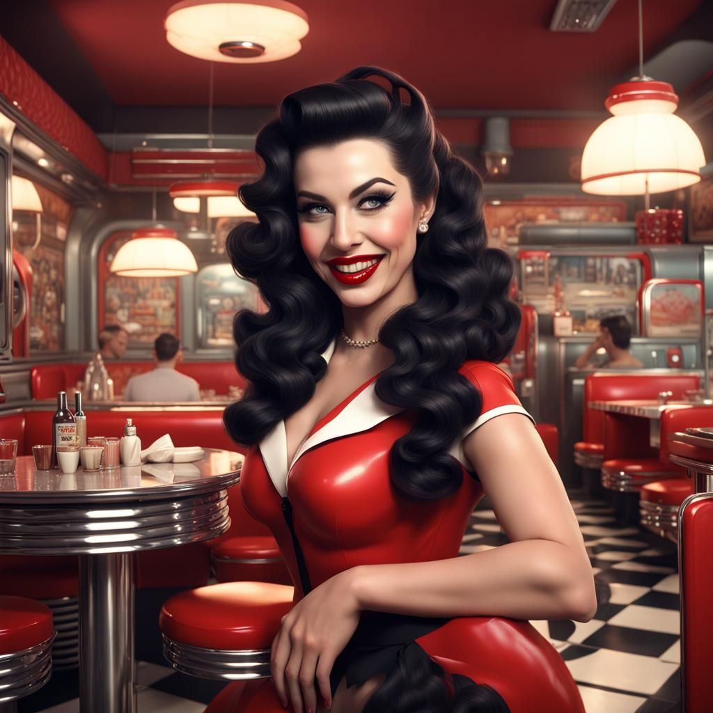 1950s Diner Pinup Girl: Detailed Digital Art