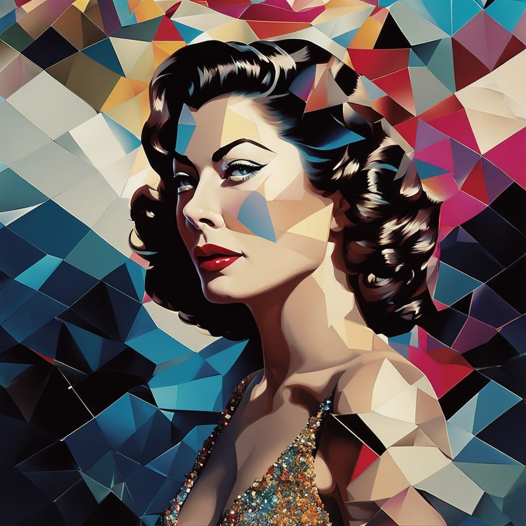 Fractured Celebrity Portrait in Digital Surrealism Style